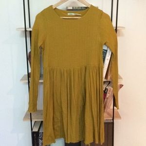 soft mustard yellow long sleeve babydoll dress